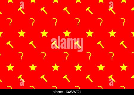 Stern, Sichel und Hammer-gelbes Symbol auf rotem Hintergrund-vector Pattern Stock Vektor