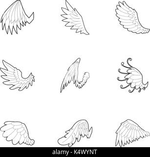 Flügel der Engel Symbole gesetzt, outline Style Stock Vektor