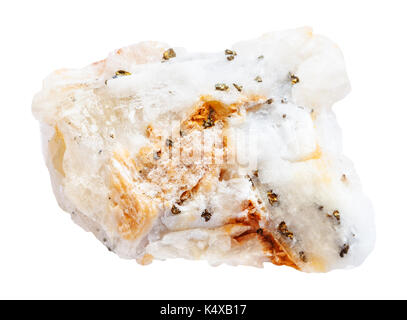 Makroaufnahmen von natürlichen Mineral Stein - Muster von Quartz rock mit natürlichen Goldstücke auf weißem Hintergrund Stockfoto