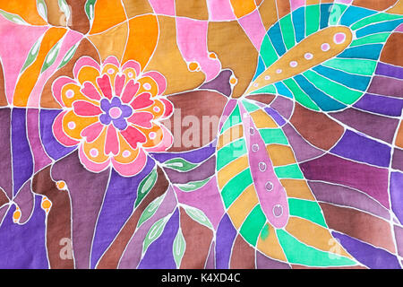 Background - Hand gezeichnet floralen Ornament auf Seide batik Schal Stockfoto