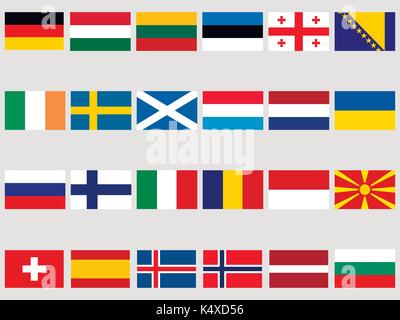 Sammlung von Fahnen der europäischen Länder auf einem weißen Hintergrund. Flag Icon Set. Vector Illustration Stock Vektor