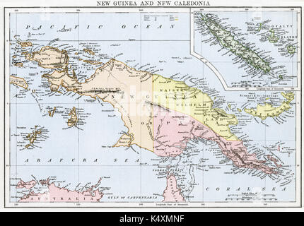 Antike Karte, ca. 1875, von Neuguinea und Neukaledonien Stockfoto