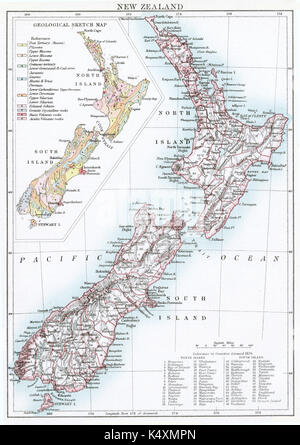 Antike Karte, ca. 1875, von Neuseeland Stockfoto