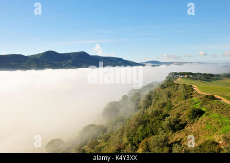 Arrabida Naturpark in einem nebligen Morgen. Portugal Stockfoto