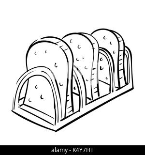 Hand Zeichnung von Brot toasten isoliert auf weißem Hintergrund. Schwarz und Weiß eine einfache Linie Vektor Illustration für Malbuch - Linie Vektor Stock Vektor