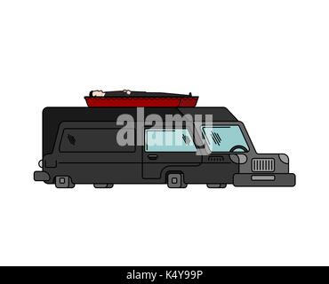 Leichenwagen und Sarg Cartoon Stil. Beerdigung auto Vector Illustration Stock Vektor