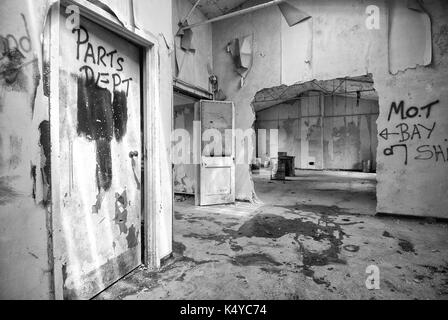 Innenraum eines verlassenen RAF Station in Hampshire, England Stockfoto