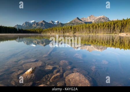 Herbert See mit Morgen Atmosphäre, Reflexion des Bogens, Banff National Park, der Kanadischen Rocky Mountains in Alberta Stockfoto