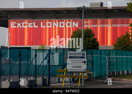 London, Großbritannien. 7. Sep 2017. ExCel London ist der Veranstaltungsort der nächsten Woche DSEI Arme fair. Credit: Mark Kerrison/Alamy leben Nachrichten Stockfoto