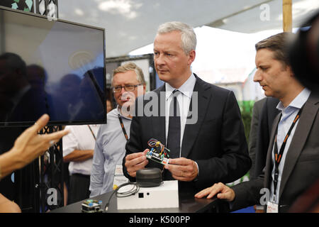 Israel. 06 Sep, 2017. Die französische Wirtschaftsministerin Bruno Le Maire Besuch an der DLD-Konferenz 2017 in Tel Aviv, HaTachana, Tel Aviv-Yafo, 6. September 2017. (Freie Presse Bild) Foto von Abir Sultan. | Verwendung weltweit/picture Alliance Quelle: dpa/Alamy leben Nachrichten Stockfoto