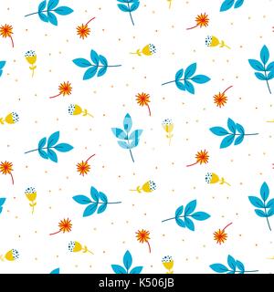 Süße blaue Zweige und Blätter nahtlose Muster. Stock Vektor