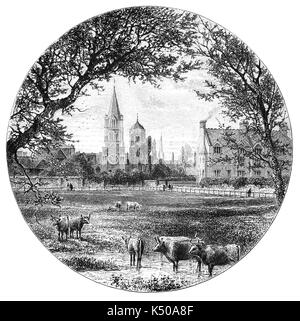 1870: Christus Kirche von Merton. Manchmal als 'Haus' ist es ein konstituierendes College der Universität Oxford bekannt. Im Jahre 1546 von König Heinrich VIII. gegründet, ist sie eine der größeren Hochschulen an der Universität Oxford, England. Stockfoto