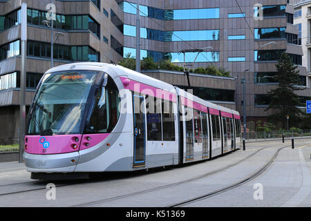 Midland Metro Straßenbahn anreisen im Zentrum von Birmingham, West Midlands, UK. Stockfoto