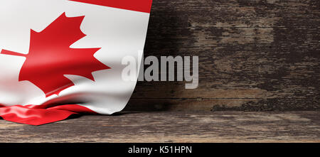 Kanada Flagge auf einem hölzernen Hintergrund. 3D-Darstellung Stockfoto