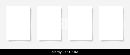 vier Stücke leer A4 Blatt weißes Papier mit dem Schatten Stock Vektor