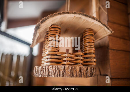 Little Bird House. Holz- Bird Feeder ein weiterer Blick hängen Stockfoto