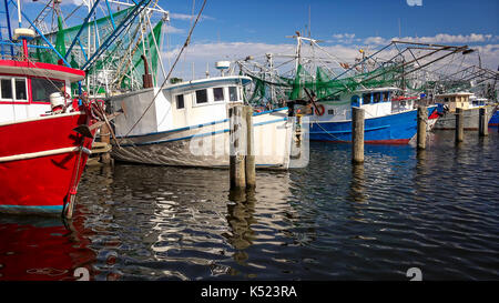 Farbenprächtige Garnele angeln Boote in Hafen von Biloxi, Mississippi Stockfoto