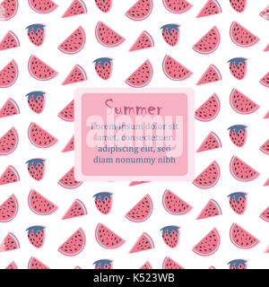 Sommer nahtlose Muster mit Wassermelonen und Erdbeere. Cute Hintergrund, Sommer Früchte. Vector Illustration. Stockfoto