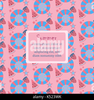 Sommer nahtlose Muster mit Wassermelonen und Erdbeere. Cute Hintergrund, Sommer Früchte. Vector Illustration. Stockfoto