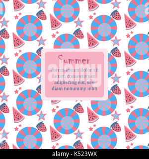 Sommer nahtlose Muster mit Wassermelonen und Erdbeere. Cute Hintergrund, Sommer Früchte. Vector Illustration. Stockfoto