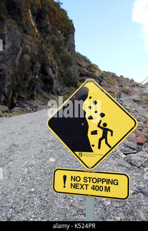 Gefahrenschilder Fox Gletscher Neuseeland Stockfoto