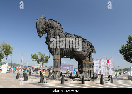 CANAKKALE, Türkei - Juli 02, 2017: Trojanisches Pferd in Canakkale Stadt. Pferd verwendet in Film Troja und auf dem Display in Canakkale Stadt. Stockfoto