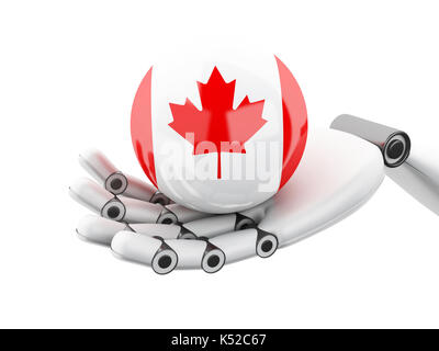 3D-Darstellung. Robotic hand Kanada Flagge Symbol. Auf weissem bakground Isoliert Stockfoto