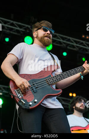Thornhill, Schottland, Großbritannien - 2 September, 2017: Marc Belastung der Schottischen indie Band Fatherson während der 2. Tag des elektrischen Feldern Festival. Stockfoto