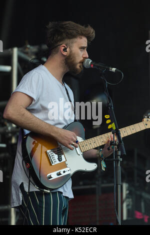 Thornhill, Schottland, Großbritannien - 2 September, 2017: Kris Platt von Scottish indie Band Fatherson während der 2. Tag des elektrischen Feldern Festival. Stockfoto