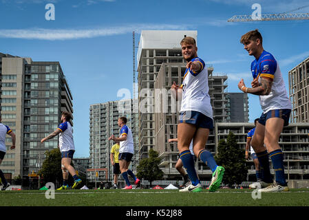 September 02, 2017. Toronto, Kanada - Spieler von Whitehaven erwärmt, bevor Super 8 s Runde 4 Spiel zwischen Toronto Wolfpack (Kanada) vs Whitehaven RLFC Stockfoto