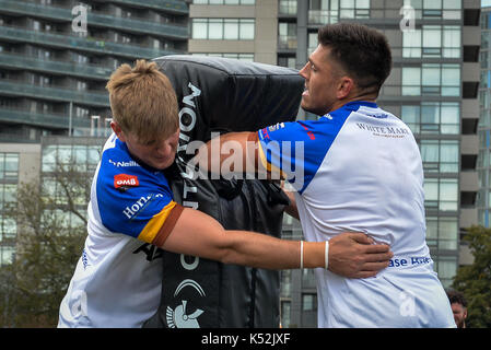 September 02, 2017. Toronto, Kanada - Spieler von Whitehaven erwärmt, bevor Super 8 s Runde 4 Spiel zwischen Toronto Wolfpack (Kanada) vs Whitehaven RLFC Stockfoto