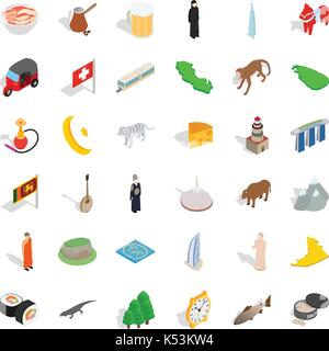 Asien-Symbole-Set, isometrische Stil Stock Vektor