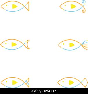 Fisch Symbol Umrisse Hub set dash Line Design Abbildung orange Gelb und Blau auf weißem Hintergrund, Vector EPS 10. Stock Vektor