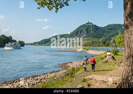 Drachenfels und Rhein von Grafenwerth, Bad Honnef, NRW, Deutschland. Stockfoto