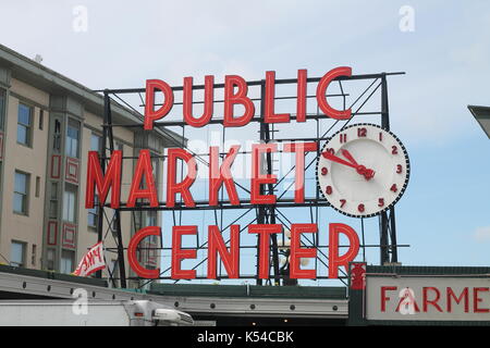 Bild von der Pike Place Market sign in Seattle, Washington. Stockfoto