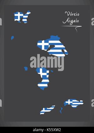 Voreio Aigaio Karte von Griechenland griechische Flagge Abbildung Stock Vektor