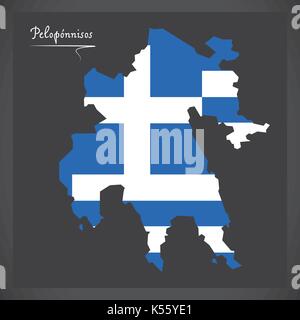 Peloponnes Karte von Griechenland griechische Flagge Abbildung Stock Vektor