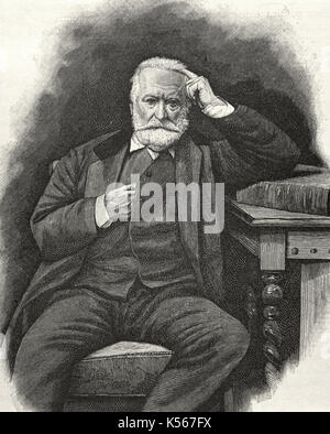Victor Hugo (1802-1885). Der französische Dichter und Schriftsteller der Romantik. Kupferstich von S. Rajon. Stockfoto