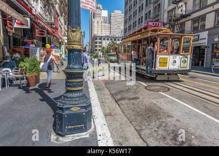 Seilbahn in der Nähe des Union Square, San Francisco, CA Stockfoto