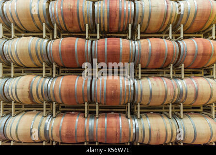 Fässer im Keller von William Hill Winery (Gallo), Napa Valley, Kalifornien Stockfoto