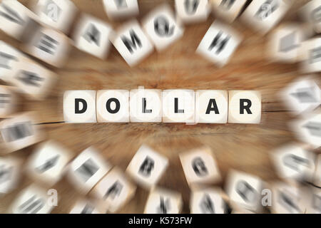 Dollar Währung Geld USA finanzielle Würfel Business Konzept Idee Stockfoto