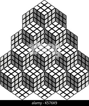 Optische Illusion mit Würfeln - gibt es 10 oder 12 komplette Würfel? Stock Vektor