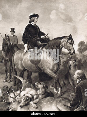 Queen Victoria sidesaddle, sitzen auf dem Pferd. Eine Jagd im Windsor Wald Stockfoto