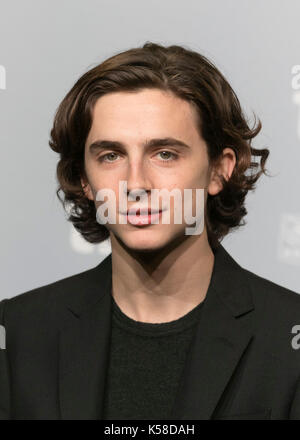 Toronto, Kanada. 08 Sep, 2017. Timothee Chalamet nimmt an der Pressekonferenz von "Rufen Sie mich an, indem Sie Name' während der 42 Toronto International Film Festival, tiff, bei Bell Lightbox in Toronto, Kanada, am 08. September 2017. Foto: Hubert Boesl/dpa/Alamy leben Nachrichten Stockfoto