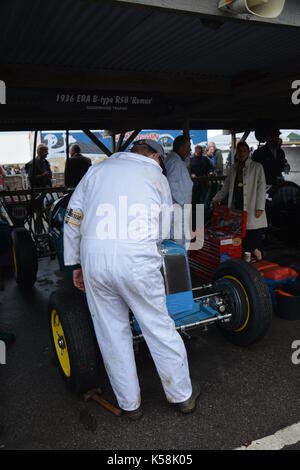 1936 ERA B Typ R5B 'Remus'; mit Mechanik; in paddocks; Goodwood Trophäe; Goodwood Revival 8. Sept. 2017 Stockfoto