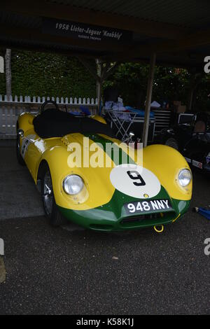 1958 Lister Jaguar; Paddocks; Goodwood Revival 8. Sept. 2017 Stockfoto