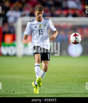 Prag, Tschechische Republik. 1. Sep 2017. Deutschlands Thomas Mueller in Aktion während der UEFA WM-Qualifikation Fußballspiel zwischen Deutschland und der Tschechischen Republik in Prag, Tschechische Republik, 1. September 2017. (Achtung Redaktionen: Wire Service verwenden, nur mit Genehmigung.) Foto: Thomas Klausen/dpa-Zentralbild/ZB/dpa/Alamy leben Nachrichten Stockfoto