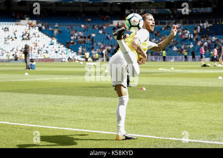 Madrid, Spanien. 09 Sep, 2017. Sergio Ramos Garcia (4) Spieler von Real Madrid. La Liga zwischen Real Madrid gegen Levante UD im Santiago Bernabeu in Madrid, Spanien, 9. September 2017. Credit: Gtres Información más Comuniación auf Linie, S.L./Alamy leben Nachrichten Stockfoto