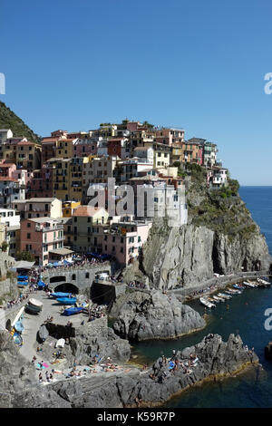 Dorf von Manarola, Cinque Terre Nationalpark, Ligurie, Italien Stockfoto