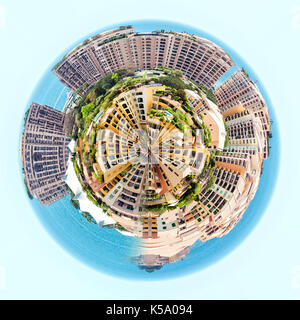 Little planet 360 Grad Bereich. Panorama von Fontvieille. Fürstentum Monaco Stockfoto